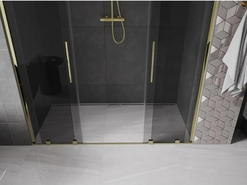 Mexen Velar Duo, posuvné sprchové dvere do otvoru 180 cm, 8mm šedé sklo, zlatá lesklá, 871-180-000-42-50