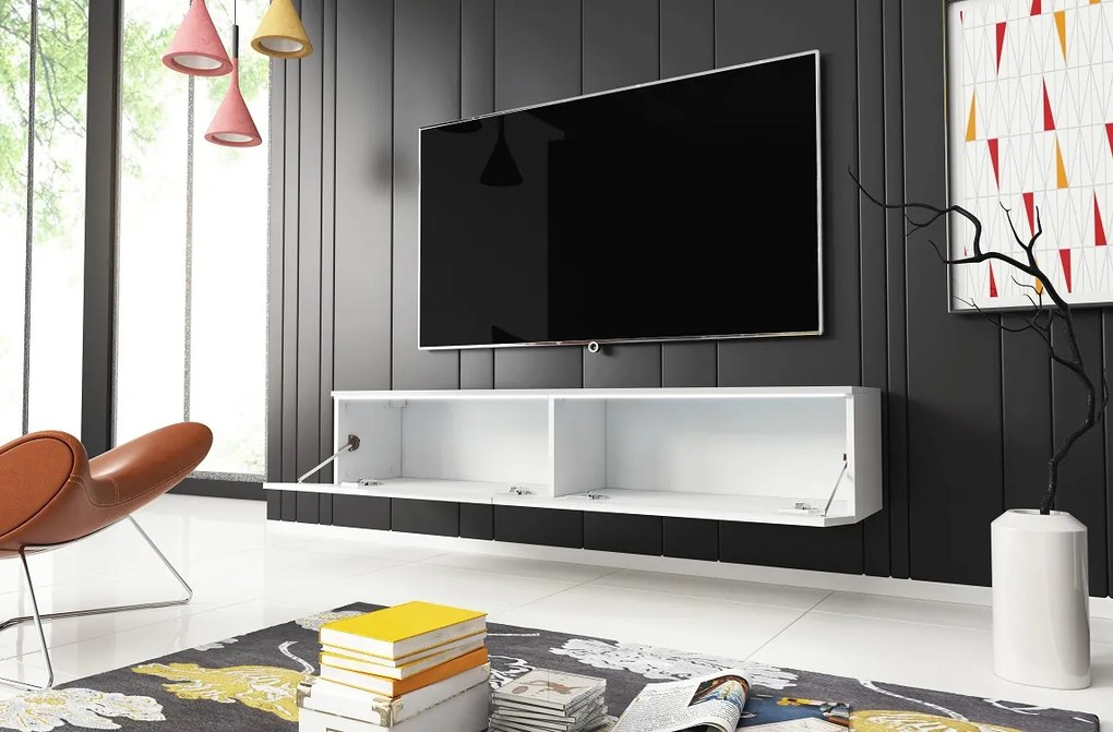AKCIA - Elegantný TV stolík Lowboard D 140 cm - biela / biely lesk