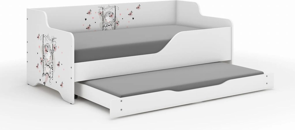 Wooden Toys Detská posteľ LILU 160x80 – Dievčatko na hojdačke s funkciou spania (1)