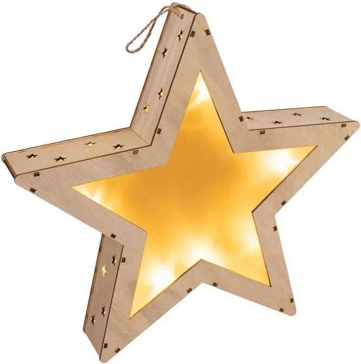 Vianočná drevená hviezda s 3D efektom, 10 LED