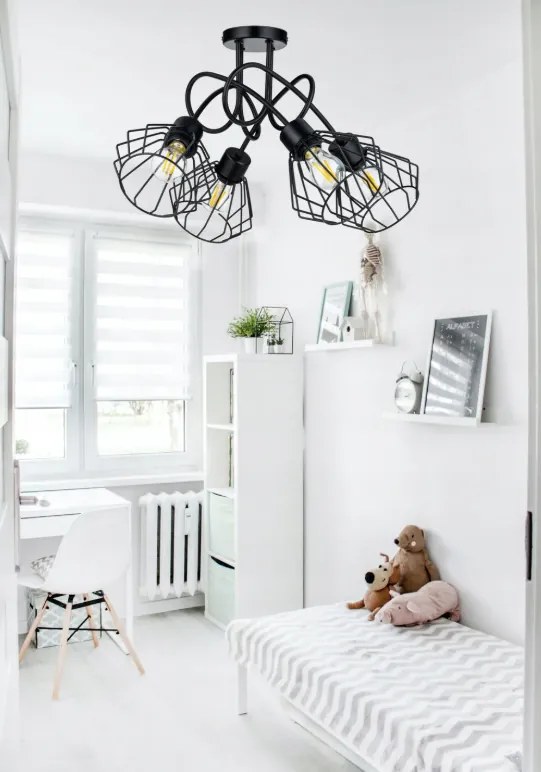 Závesná lampa do LOFT s 4x diamantovo čierna