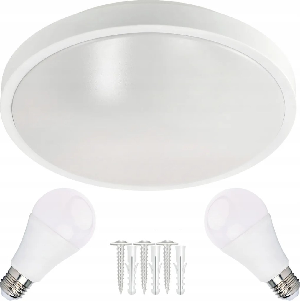BERGE Okrúhle biele prisadené stropné svietidlo N/T 2x E27 + 2x LED žiarovka