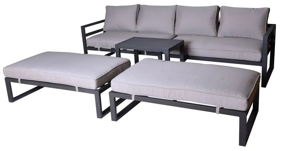 Čierno-béžový kovový záhradný lounge set pre 8 Portland – Rojaplast