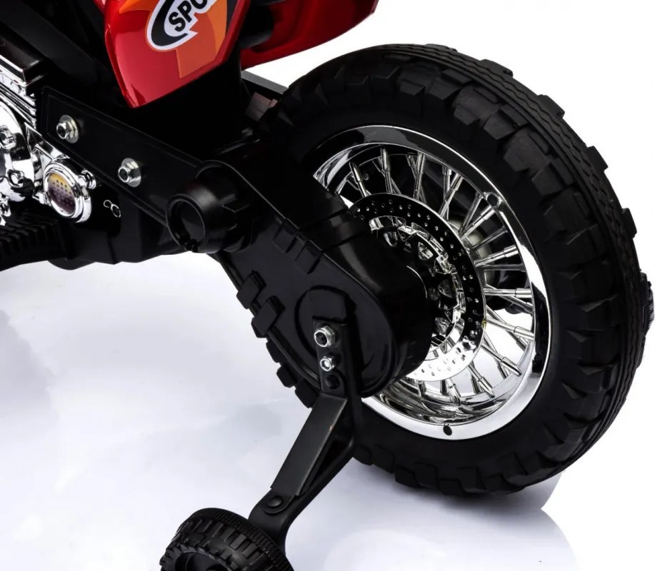 Ramiz Detská motorka Cross na batérie červená + pomocné kolieska + LED zvuky