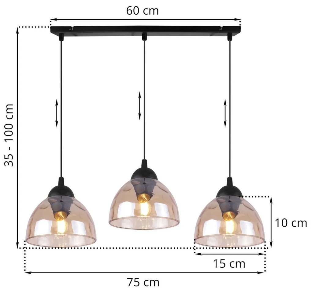 Light Home Závesné svietidlo Venice, 3x medové sklenené tienidlo