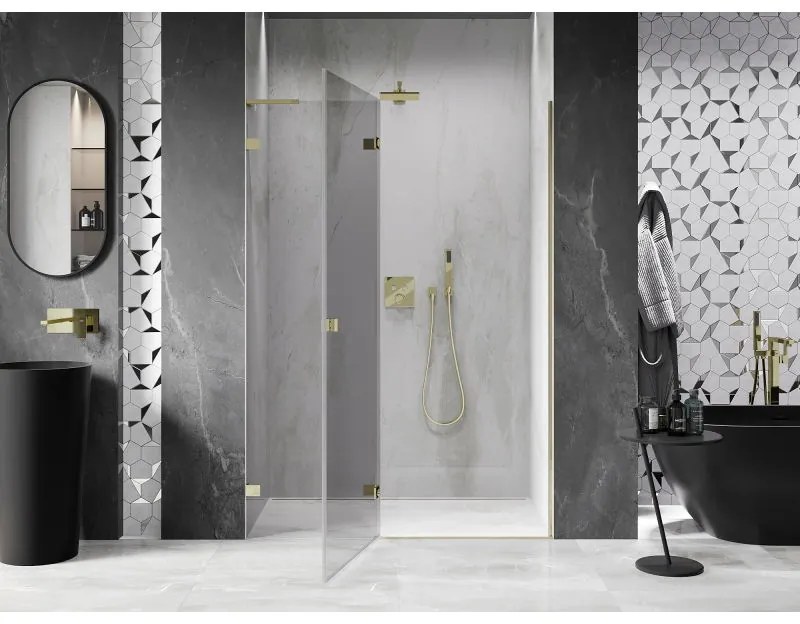 Mexen, Mexen Lunar L Otočné ľavé sprchové dvere 130 cm, transparentné, zlaté - 834L-130-000-50-00-L