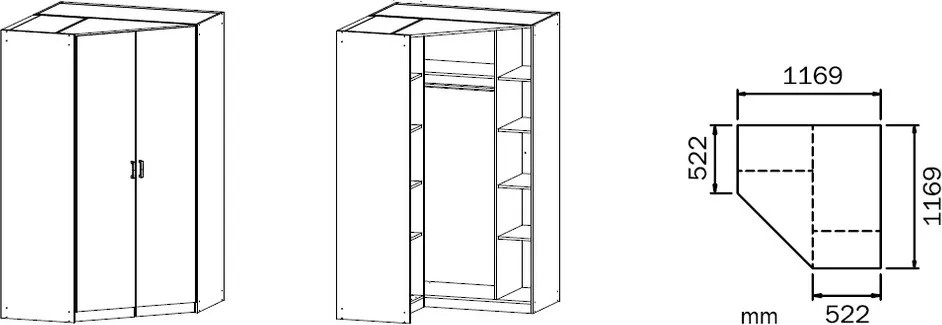 Rohová šatníková skriňa Bremen, dub sonoma/biela