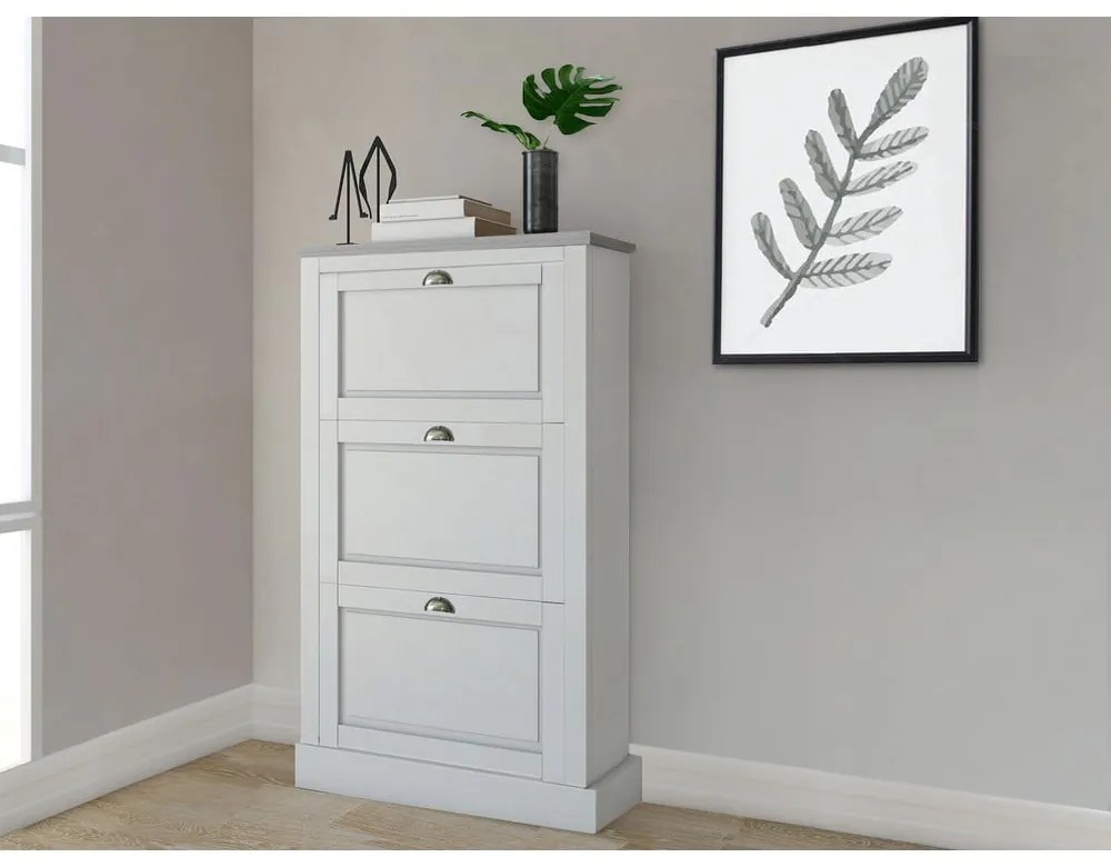 Biela výklopná skrinka na topánky z borovicového dreva Toby – Støraa