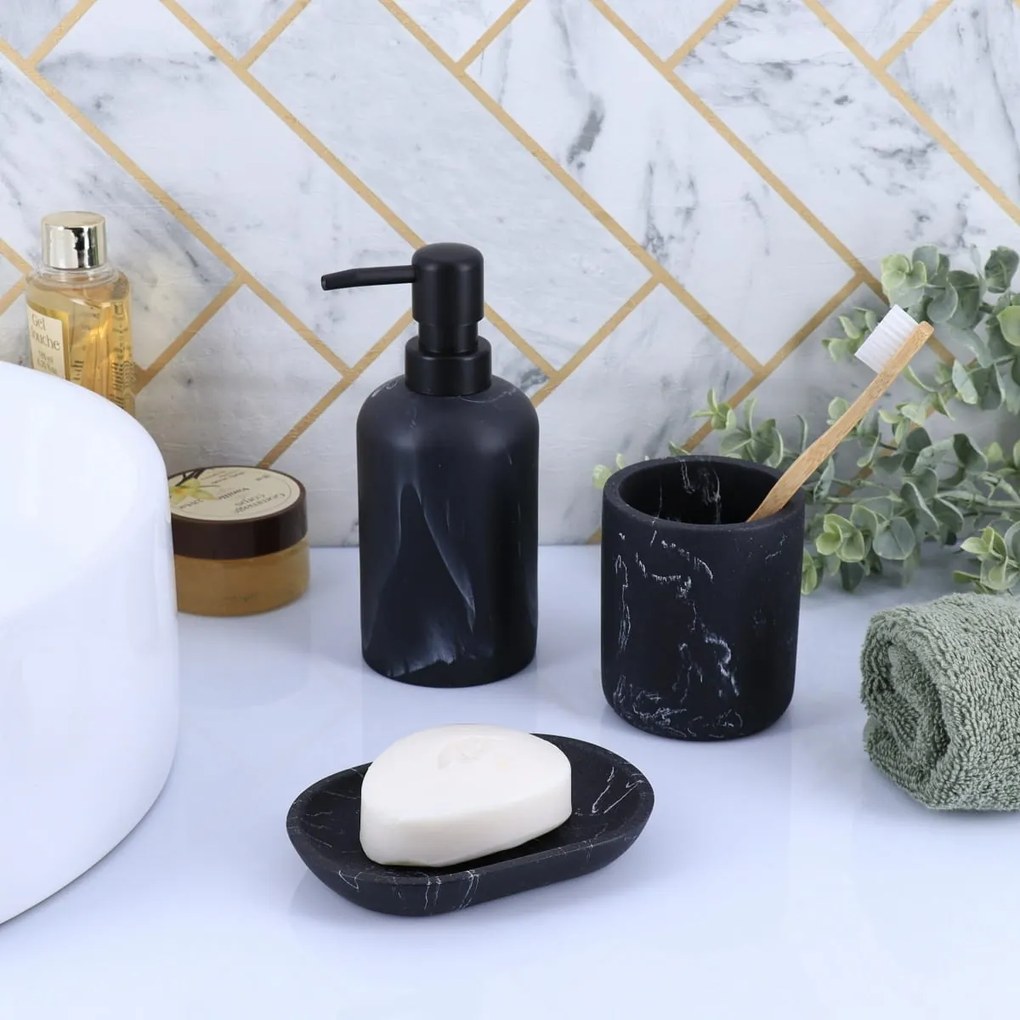 Dávkovač mydla Everist Black Marble, čierna, 300 ml