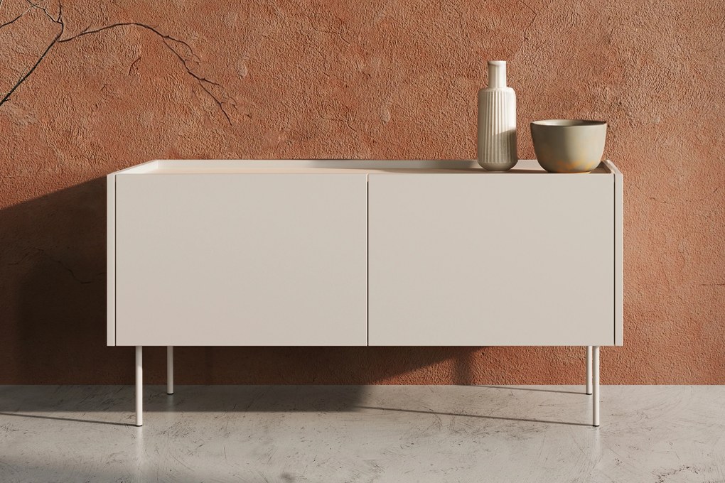 TV skrinka Desin 120 cm s kovovými nohami - kašmír / dub nagano