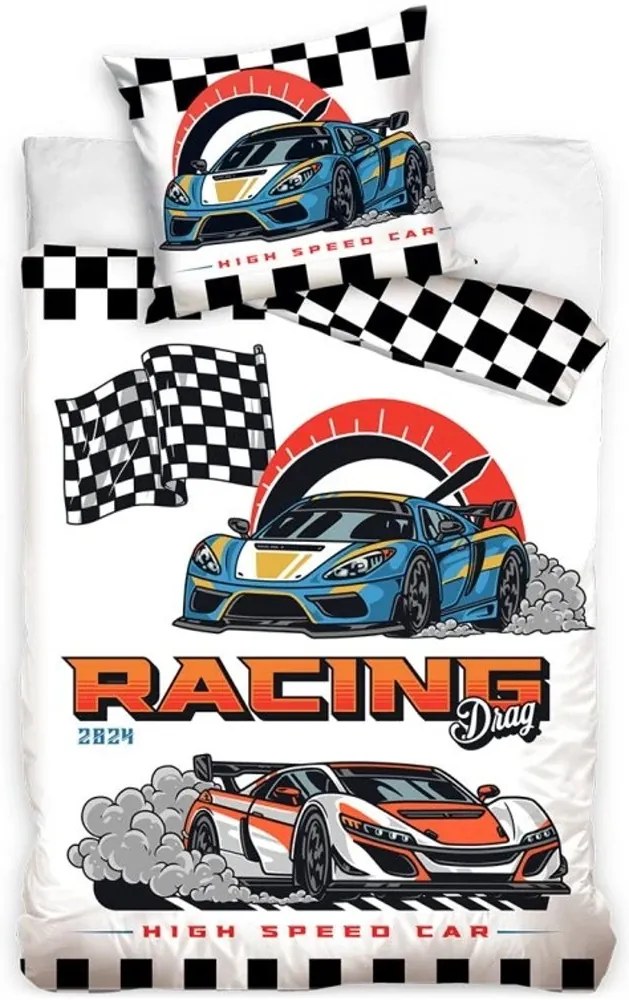 Bavlnené posteľné obliečky Pretekárske autá - motív Drag Racing - 100% bavlna Renforcé - 70x90 cm + 140x200 cm