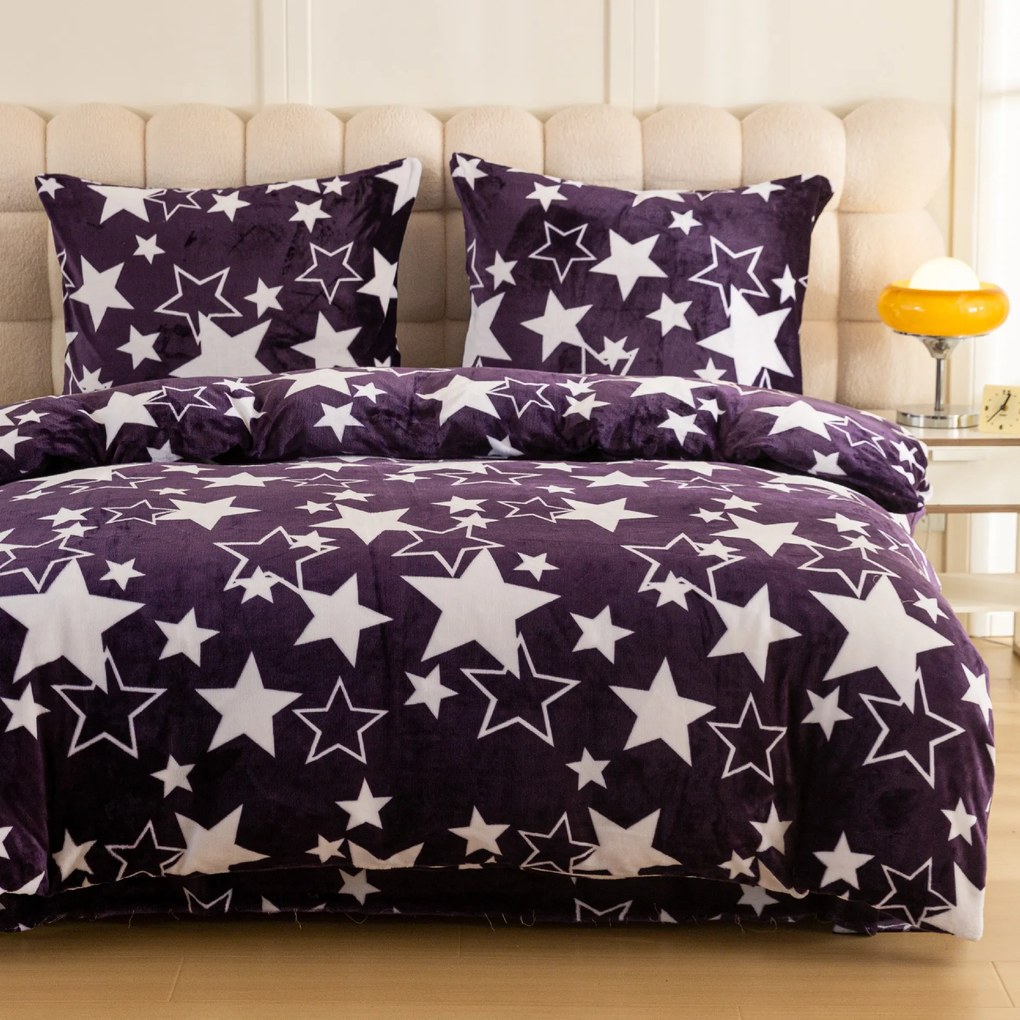 Mikroplyšové obliečky HVIEZDY fialové Rozmer obliečky: 70 x 90 cm | 140 x 200 cm