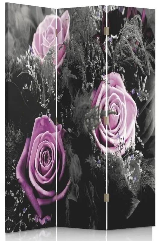 Ozdobný paraván Růže Květiny - 110x170 cm, trojdielny, obojstranný paraván 360°