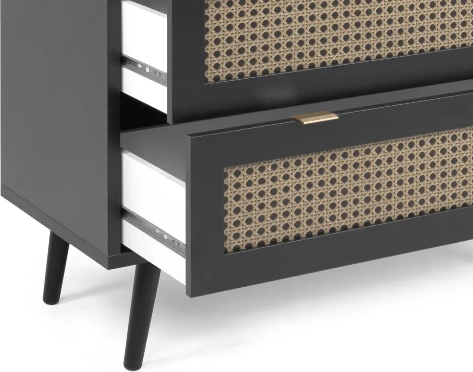 Zásuvková komoda Vienna, čierna/výplet