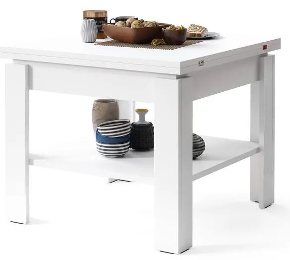 Rozkladací konferenčný/jedálenský stôl s odkladacou poličkou LIA biela