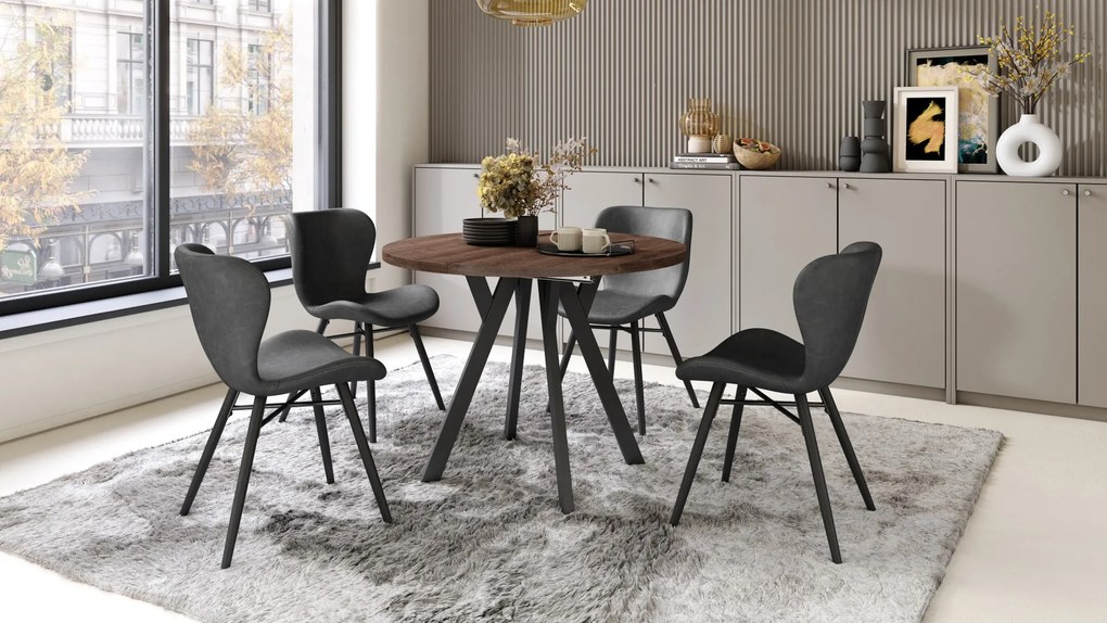 ALMO 100 Dub hnedý/čierne nohy - OKRÚHLY LOFTOVÝ/INDUSTRIÁLNY ROZKLADACÍ STÔL DO OBÝVAČKY/JEDÁLNE