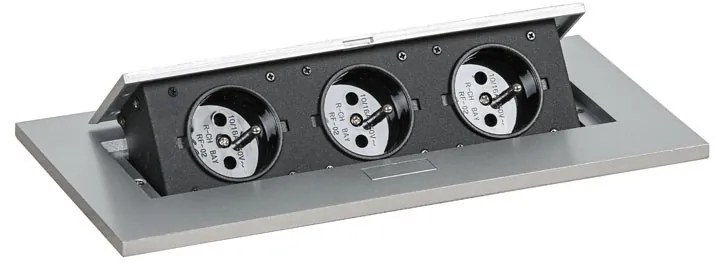 Rokovací stôl PRIMO INVITATION, 200x100 cm, biela + stolná zásuvka TYP I, strieborná