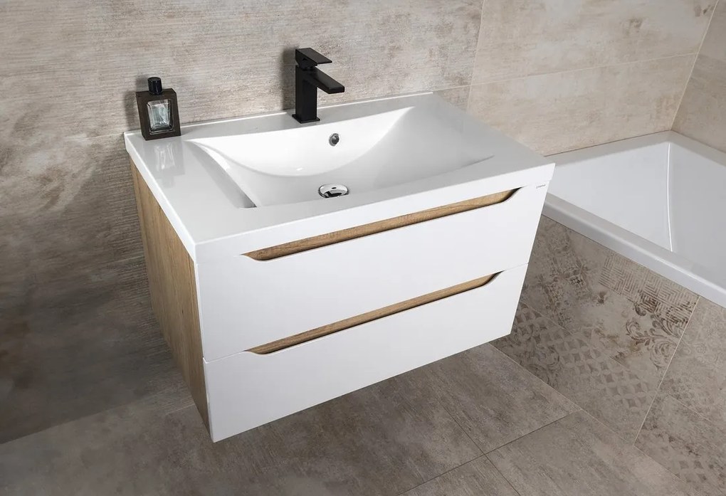 Sapho Sapho, WAVE umývadlová skrinka 79,7x45x47,8cm, biela/dub cuneo, WA080-3025