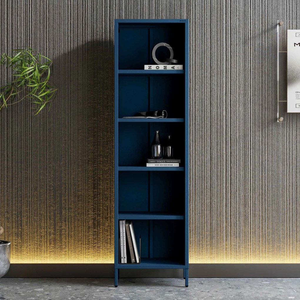 Knižnica do obývačky MARIO, 500 x 1800 x 350 mm, Modern: tmavomodrá farba