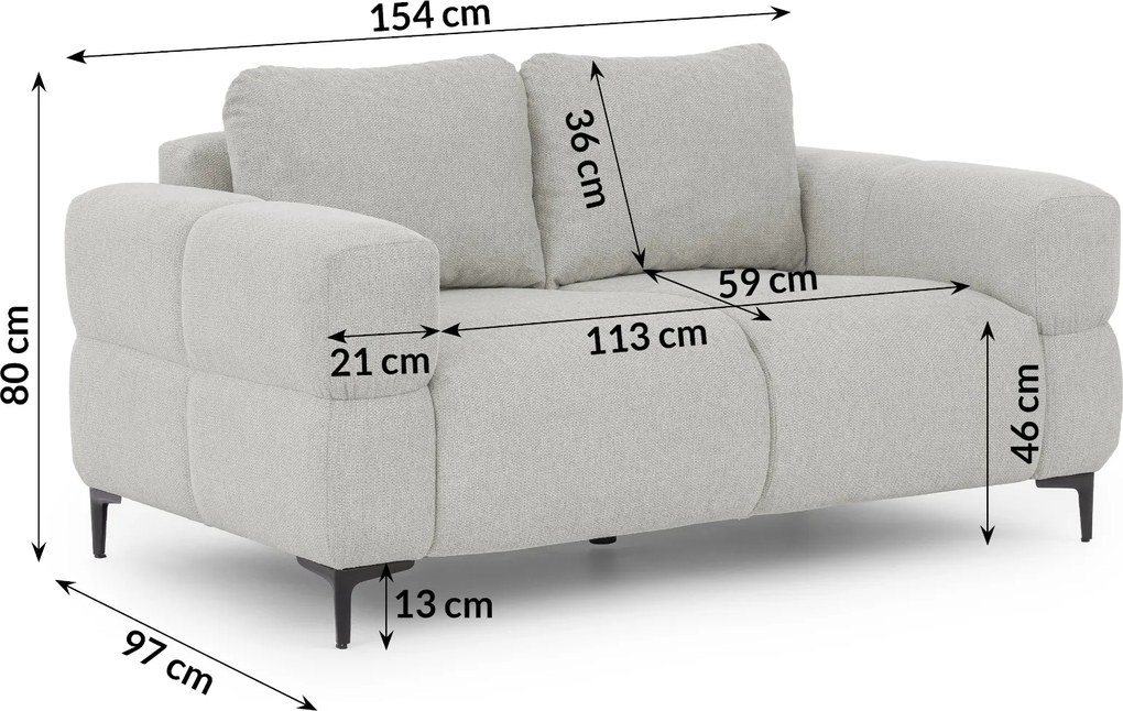 POHOVKA FLEUR 2 MIESTNÁ SVETLO SIVÁ 154 cm