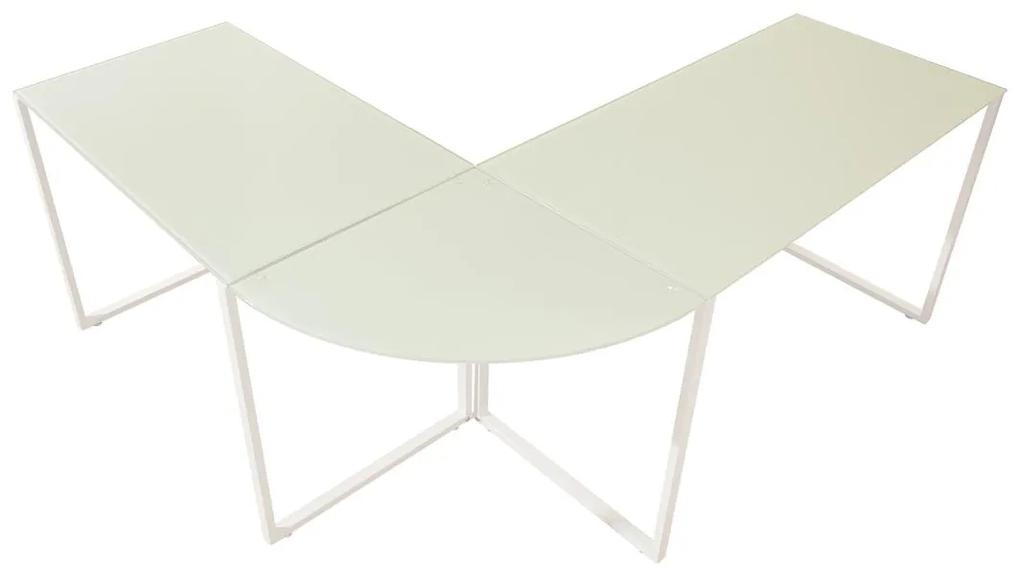 Rohový písací stôl Atelier sklo / biely