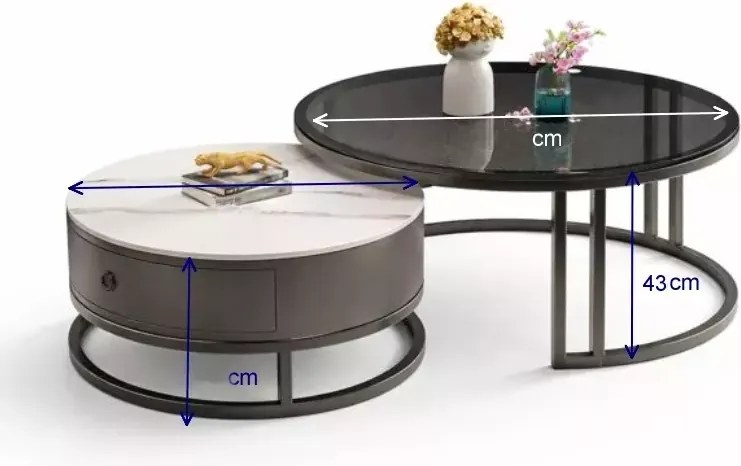 LuxuryForm DESIGN Konferenčný stolík AMARO 80 / 60 cm – biely a čierny mramor (set 2 ks)