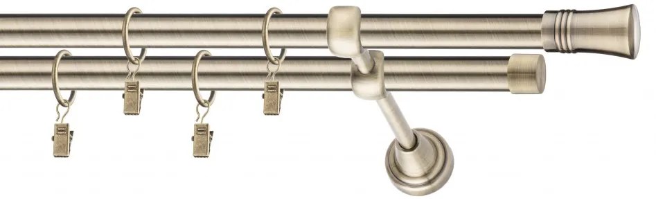Dekorstudio Mosadzná dvojradová garniža CAPRI 19mm Dĺžka: 140cm, Typ uchytenia: Držiak dvojitý otvorený, Typ príslušenstva: Krúžky tiché so štipcami