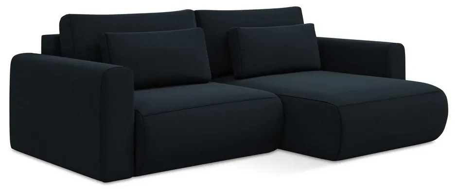 Tmavomodrá zamatová rozkladacia/s úložným priestorom rohová pohovka (pravý roh/s leňoškou) Kapua – Makamii