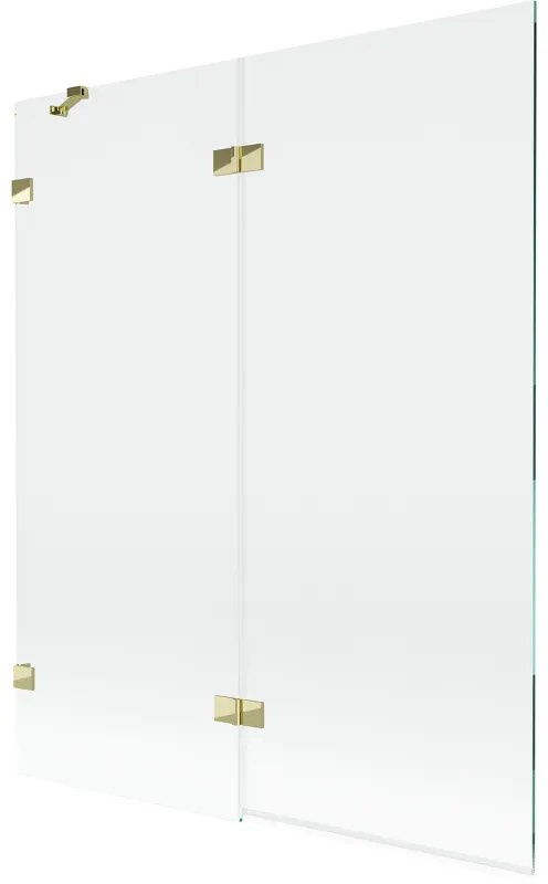 Mexen Lunar, 2-krídlová vaňová zástena ľavá 140 x 150 cm, číre sklo, zlatá lesklá, 897-140-100-50-00-L