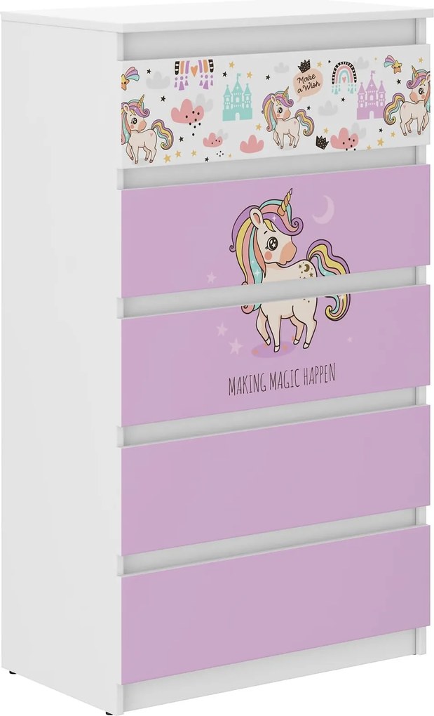 Wooden Toys Detská komoda R-5  RUŽOVÝ JEDNOROŽEC