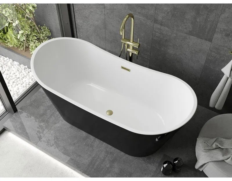 Mexen Montana, voľne stojaca vaňa 170 x 80 cm, biela-čierna, zlatý matný prepad, 52011708075-55