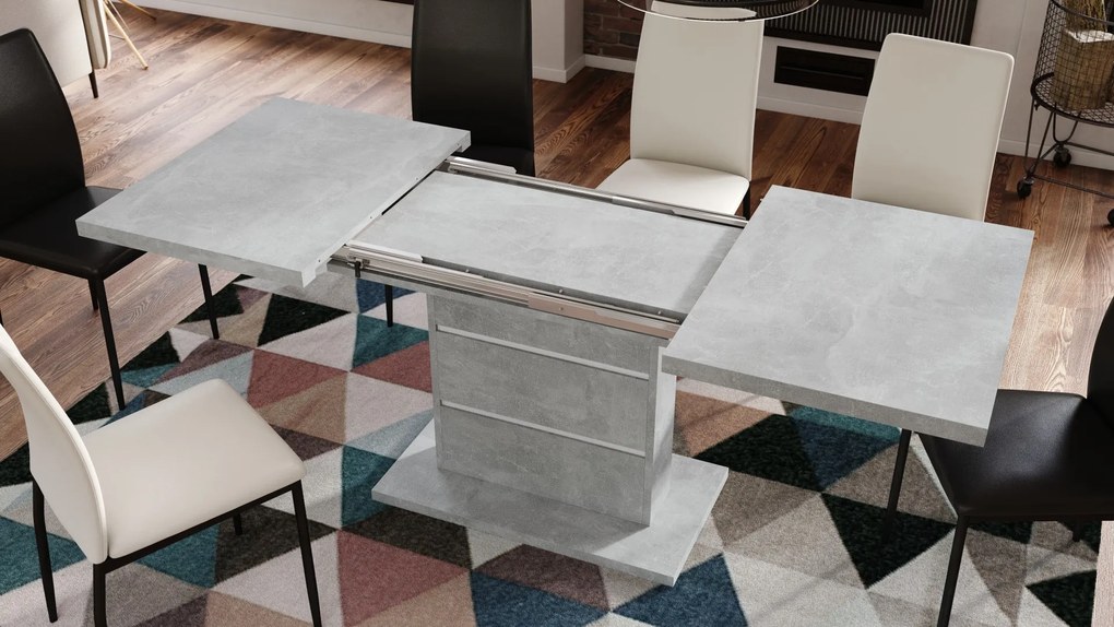 Mazzoni PIANO svetlý betón / biele vložky - moderný rozkladací stôl do 200 cm