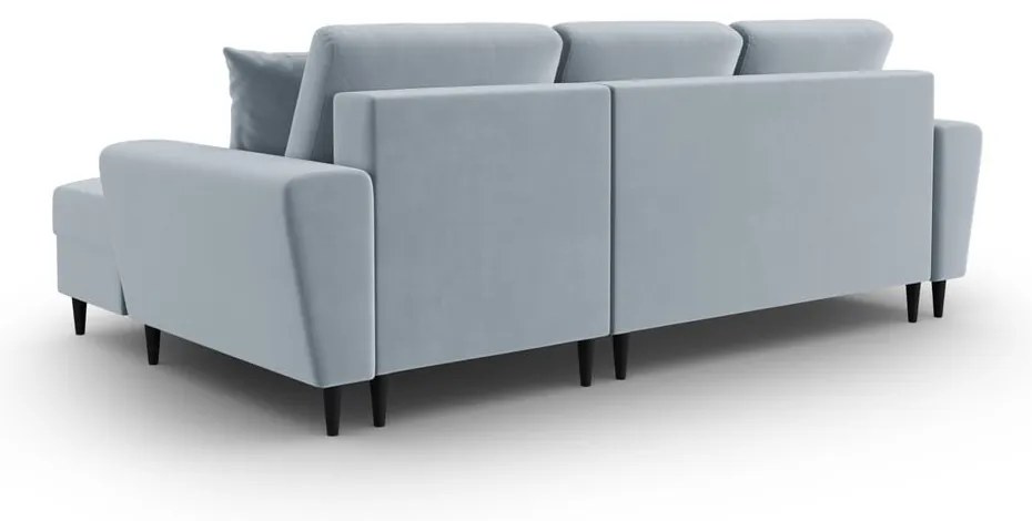 Svetlomodrá zamatová rozkladacia/s úložným priestorom rohová pohovka (pravý roh/s leňoškou) Kyoto – Cosmopolitan Design