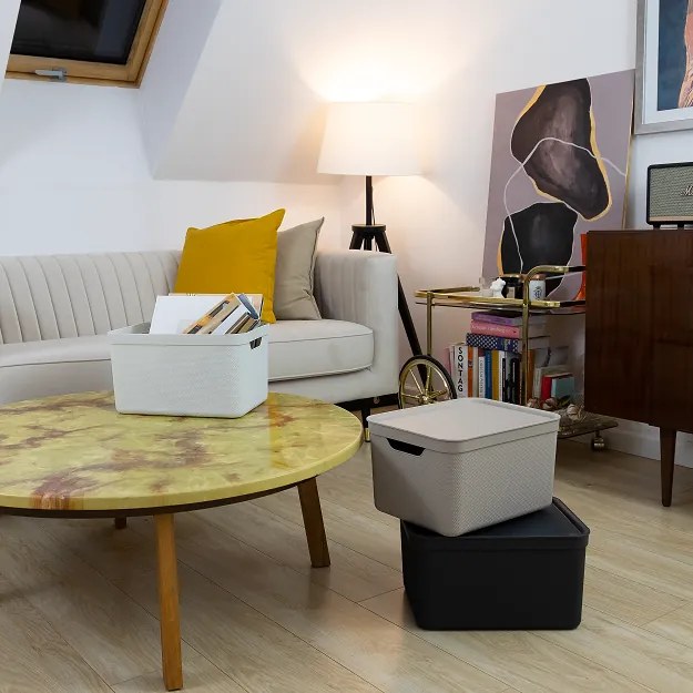 Rotho Úložný dekoratívny box s vekom DECO JIVE 5 l - cappuccino, 26 x 18 x 13