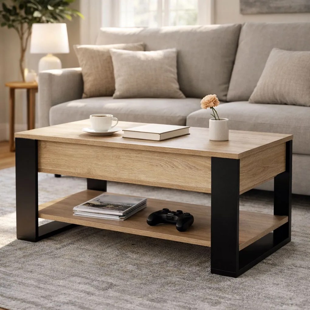ModernHome Konferenčný stolík so zdvíhacou doskou 90 cm - ModernHome