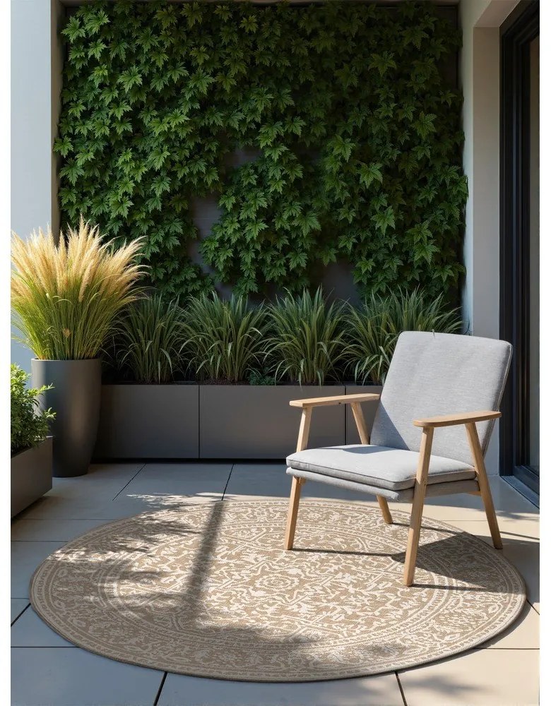 Okrúhly vnútorný a vonkajší koberec v béžovej a slonovinovej farbe ø 160 cm Duet Kona – NORTHRUGS