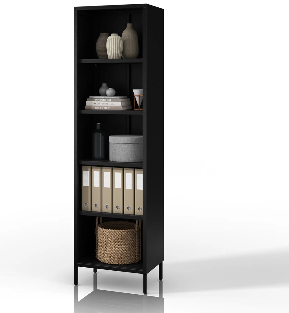 Čierny kovový regál na knihy MARIO Modern 500 x 1800 x 350 mm
