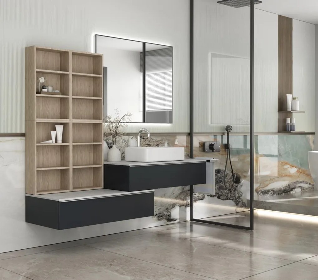 Erga Megan, LED zrkadlo 100x80cm v čiernom ráme, 2760 lm, 3 farby svetla, zadné osvetlenie, ERG-V01-MEGAN-1080-BK