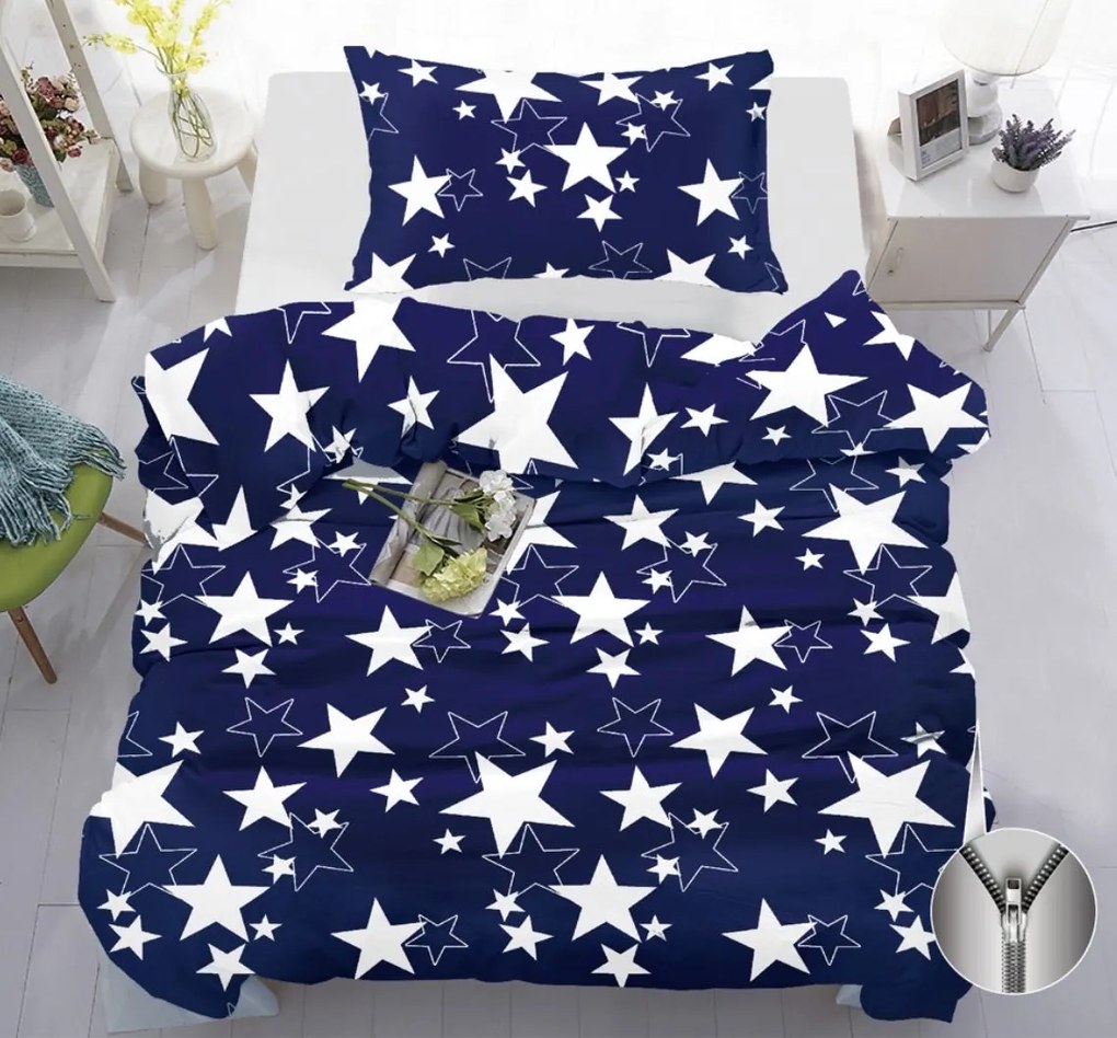 Bavlnené obliečky STAR tmavo modré Rozmer obliečky: 70 x 90 cm | 140 x 200 cm