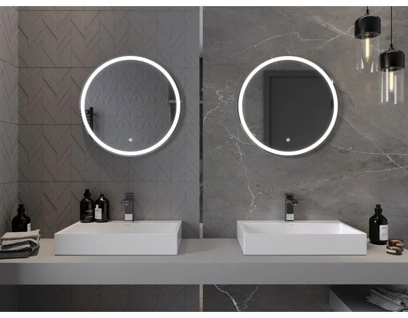 Mexen Gobi, LED okrúhle kúpeľňové zrkadlo s podsvietením 60 cm, 6000K, ochrana proti zahmlievaniu, 9801-060-060-611-00