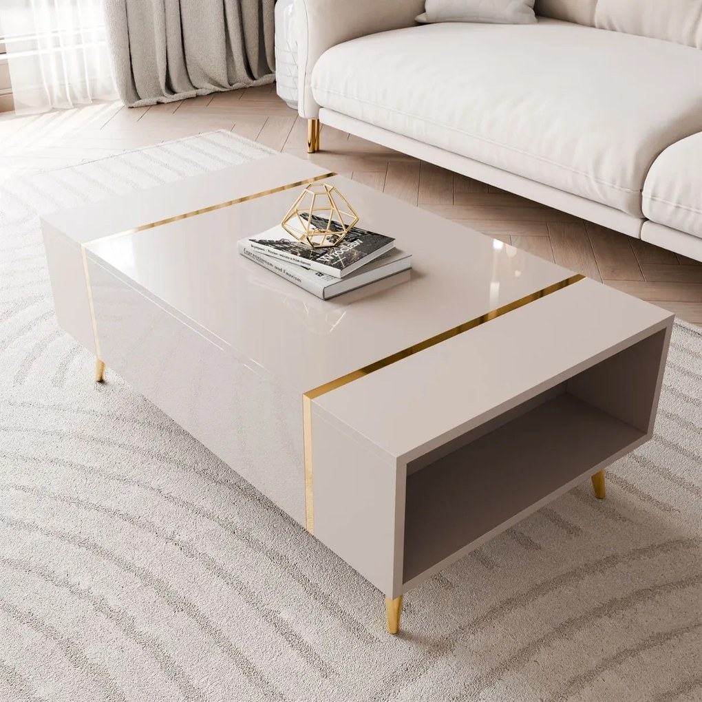 KONFERENČNÝ STOLÍK SANTINO NA NOŽIČKÁCH KAŠMÍR VYSOKÝ LESK / ZLATÝ