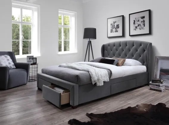Čalúnená posteľ Etienne 160x200, sivá, vrátane roštu a ÚP
