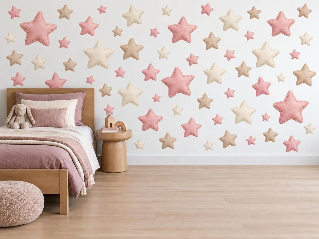 Starorůžové a béžové plyšové hvězdičky arch 46 x 34 cm