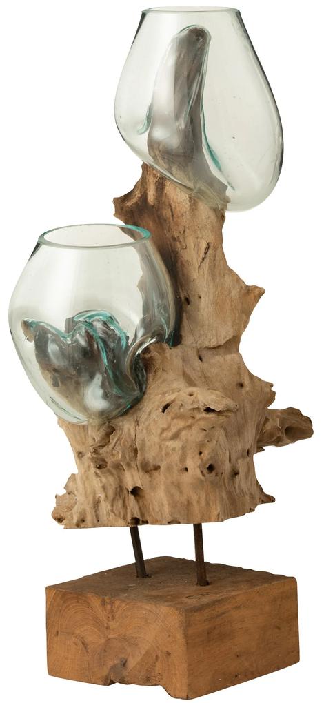 Váza na nohe z recyklovaného skla na dreve Gamal - 42*35*54 cm