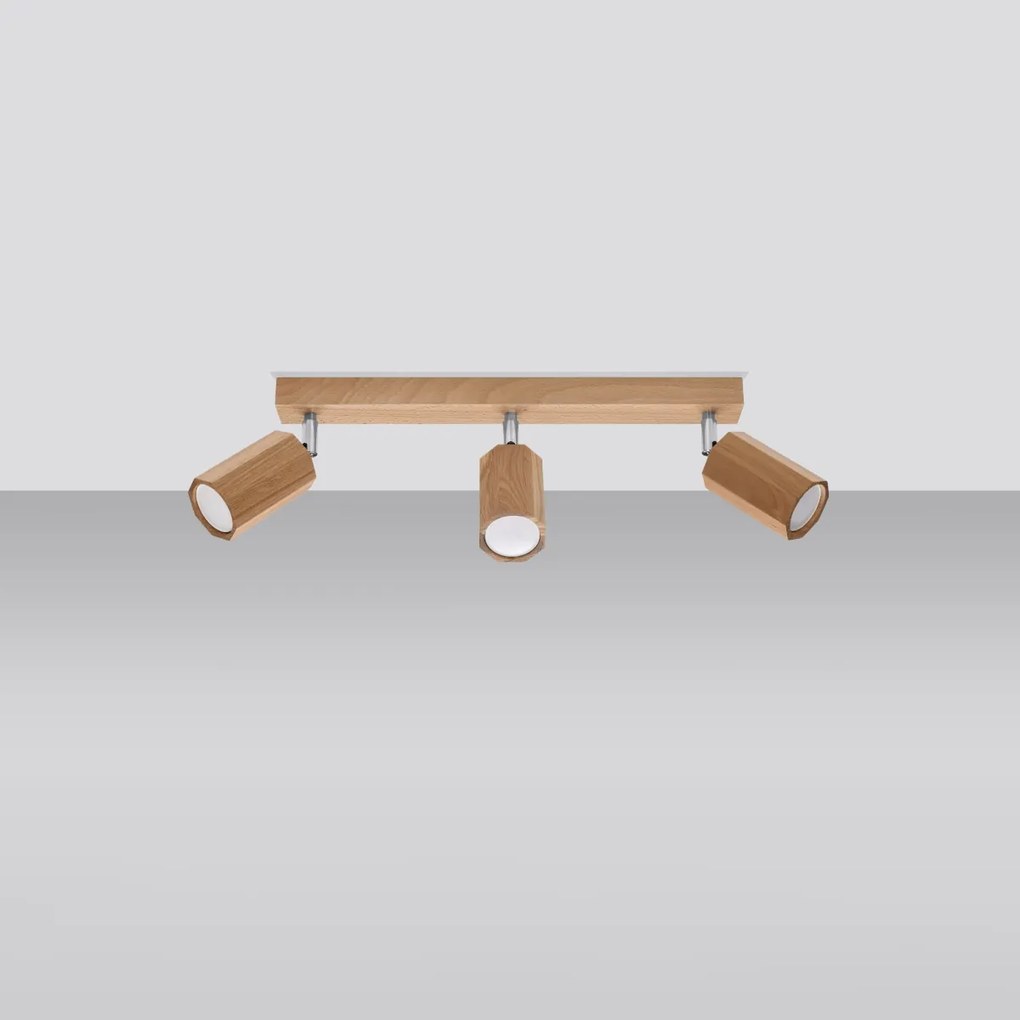 Bodové svietidlo Zeke, 3x drevené tienidlo, (možnosť polohovania)