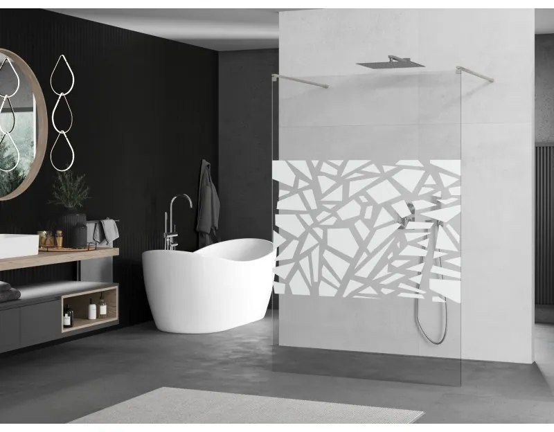 Mexen Kioto, sprchová zástena Walk-In 130 x 200 cm, 8mm číre sklo biely vzor, brúsená oceľ profil, 800-130-002-97-85