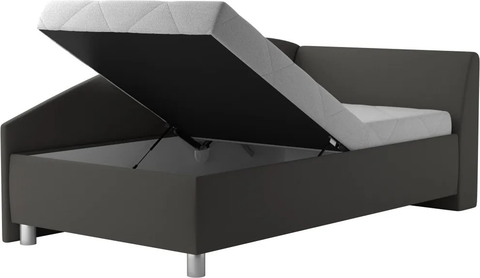 Rohová posteľ Andrew pravá 110x200 cm, tmavo šedá látka