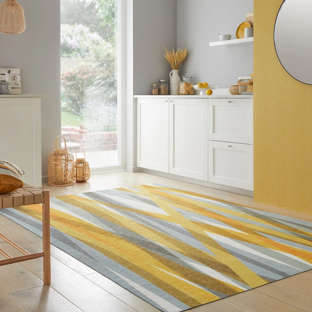 Flair Rugs 170x240 cm Kusový koberec Match Isabella Stripe Grey/Ochre, žltá, chodba / predsieň