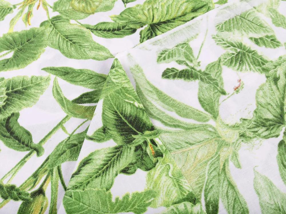 Biante Bavlnený záves Sandra SA-297 Zelené izbové rastliny na bielom 150x190 cm