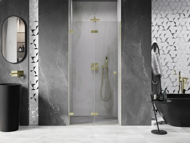 Mexen, Mexen Lunar-F skladacie ľavé sprchové dvere 65 cm, transparentné, brúsené zlaté - 836-065-000-55-00-L